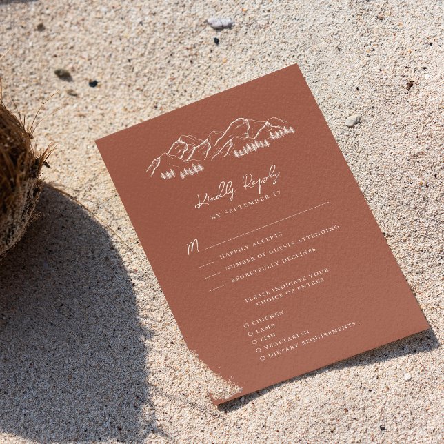 Terracotta Mountain Pine Tree Outdoor Wedding RSVP Card (Creator Uploaded)