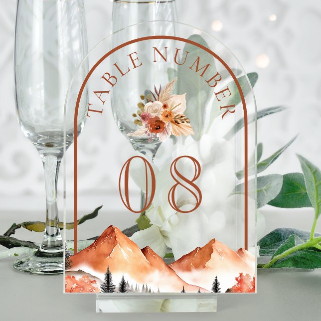 Terracotta Mountain Wedding Acrylic Table Number (Creator Uploaded)