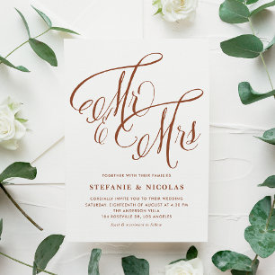 Terracotta Mr and Mrs Rustic Calligraphy Wedding Invitation Postcard