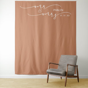 Terracotta Mr. and Mrs. Wedding Photo Banner Tapestry