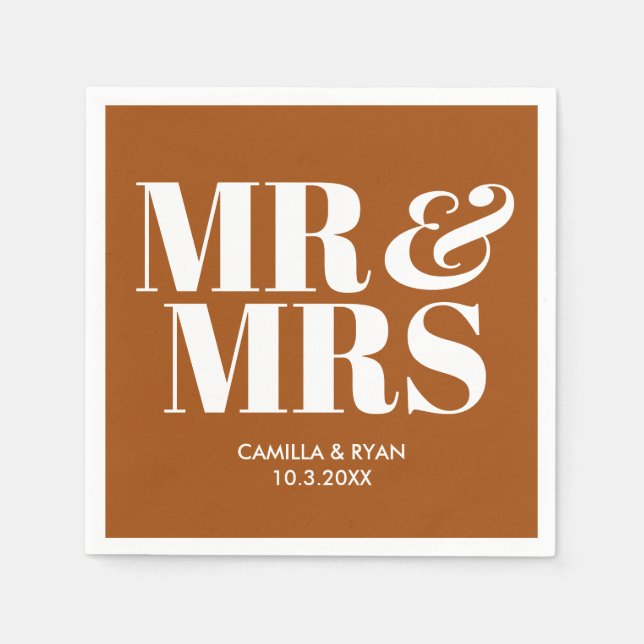 Terracotta Mr & Mrs Personalised Wedding Napkins (Front)