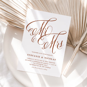 Terracotta Mrs & Mrs Rustic Script QR Code Wedding Invitation