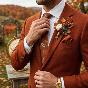 Terracotta Multi Floral Bouquet Diamond Pattern Tie