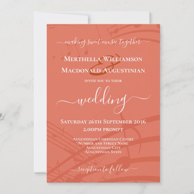 Terracotta Music Notes Wedding Invitation (Front)