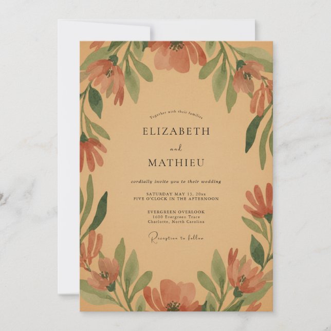 Terracotta Mustard Leaf Wedding Invitation (Front)