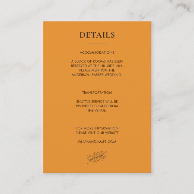 Terracotta Mustard Wedding Details Enclosure Card (Front)