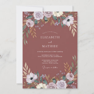 Terracotta Muted Lilac Wildflower Wedding Invitation