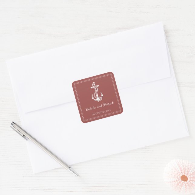 Terracotta Nautical Anchor Wedding Stickers (Envelope)