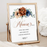 Terracotta Navy Blue Bridal Shower Mimosa Bar Sign<br><div class="desc">Elegant Navy blue,  Terracotta ,  Orange earthy floral theme wedding / bridal shower mimosa bar sign featuring elegant bouquet of Navy blue,  Terracotta colour roses peonies  and green eucalyptus leaves. Please contact me for any help in customisation or if you need any other product with this design.</div>