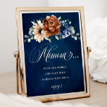 Terracotta Navy Blue Bridal Shower Mimosa Bar Sign<br><div class="desc">Elegant Navy blue,  Terracotta ,  Orange earthy floral theme wedding / bridal shower mimosa bar sign featuring elegant bouquet of Navy blue,  Terracotta colour roses peonies  and green eucalyptus leaves. Please contact me for any help in customisation or if you need any other product with this design.</div>