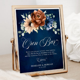 Terracotta Navy Blue Bridal Shower Open Bar Sign