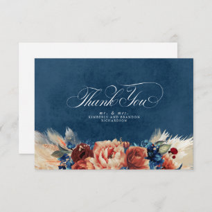Terracotta Navy Blue Floral Boho Wedding Thank You