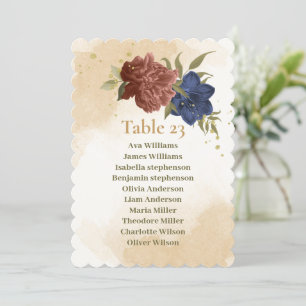 terracotta navy blue floral seating chart card
