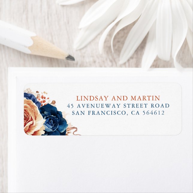 Terracotta Navy Blue Flowers Elegant Boho Label (Insitu)