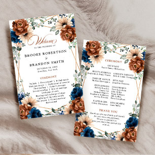 Terracotta Navy Blue Geometric Wedding Program