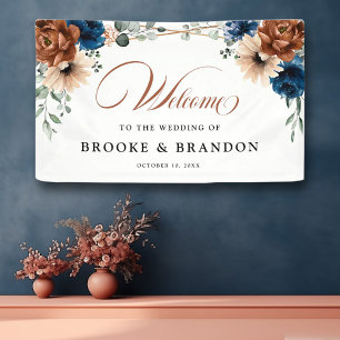Terracotta Navy Blue Geometric Wedding Welcome Banner