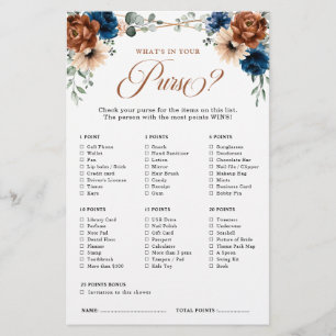 Terracotta Navy Blue Greenery Bridal Shower Game