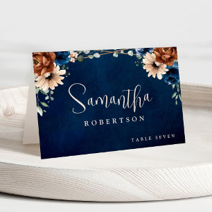 Terracotta Navy Blue Greenery Geometric Guest Name Table Number