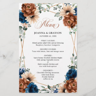 Terracotta Navy Blue Greenery Geometric Menu