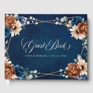 Terracotta Navy Blue Greenery Geometric Wedding Guest Book