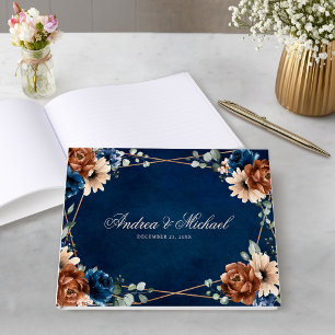 Terracotta Navy Blue Greenery Geometric Wedding Guest Book