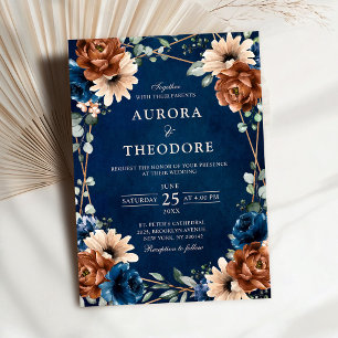 Terracotta Navy Blue Greenery Geometric Wedding In Invitation