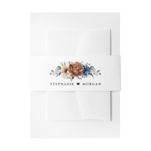 Terracotta Navy Blue Greenery Geometric Wedding Invitation Belly Band