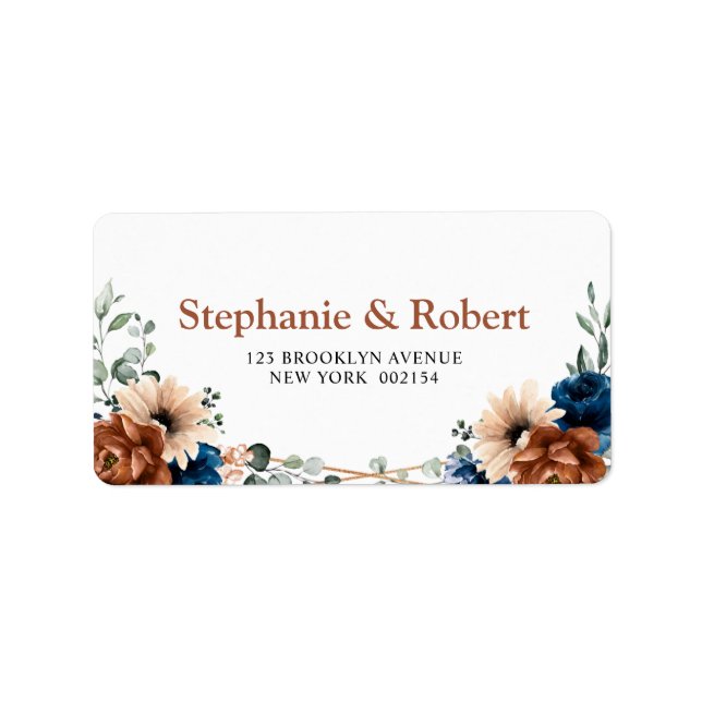 Terracotta Navy Blue Greenery Geometric Wedding Label (Front)