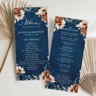 Terracotta Navy Blue Greenery Geometric Wedding Pr Programme