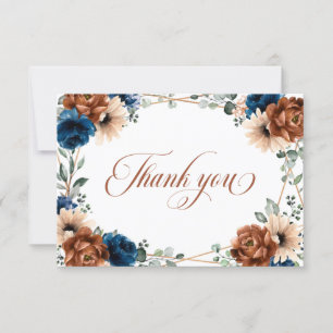 Terracotta Navy Blue Greenery Geometric Wedding Thank You Card