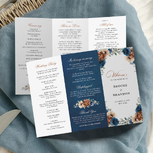 Terracotta Navy Blue Greenery Wedding Program