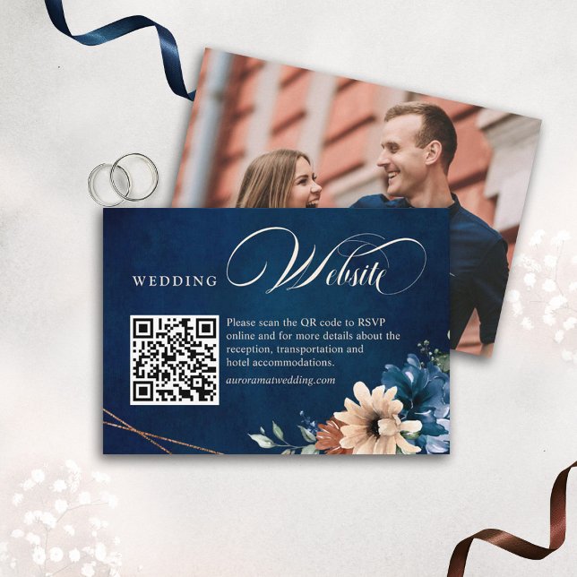 Terracotta Navy Blue Greenery Wedding Web Site Enclosure Card (terracotta navy blue wedding website details enclosure card )