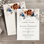 Terracotta Navy Blue Pampas Grass Botanical Weddin Invitation<br><div class="desc">Elegant Navy blue,  Terracotta ,  Orange earthy floral theme wedding Invitation featuring elegant bouquet of Navy blue,  Terracotta colour roses peonies  and eucalyptus leaves. Please contact me for any help in customisation or if you need any other product with this design.</div>