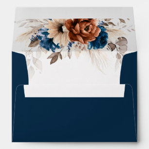 Terracotta Navy Blue Pampas Grass Rustic Wedding Envelope