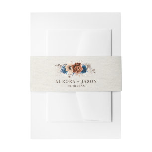 Terracotta Navy Blue Pampas Grass Rustic Wedding Invitation Belly Band