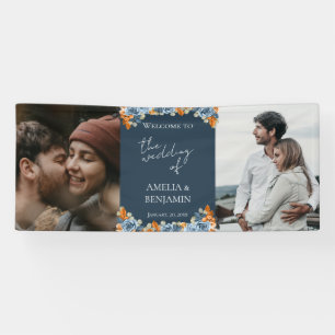 Terracotta Navy Blue Rust Photo Wedding Welcome Banner