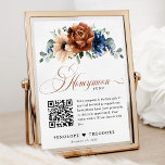 Terracotta Navy Blue Wedding Honeymoon Fund Sign<br><div class="desc">Elegant Navy blue,  Terracotta ,  Orange earthy floral theme wedding honeymoon fund sign featuring elegant bouquet of Navy blue,  Terracotta colour roses peonies  and green eucalyptus leaves. Please contact me for any help in customisation or if you need any other product with this design.</div>