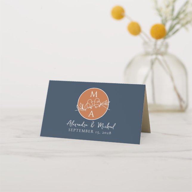 Terracotta Navy Blue Wedding Place Card (Back)