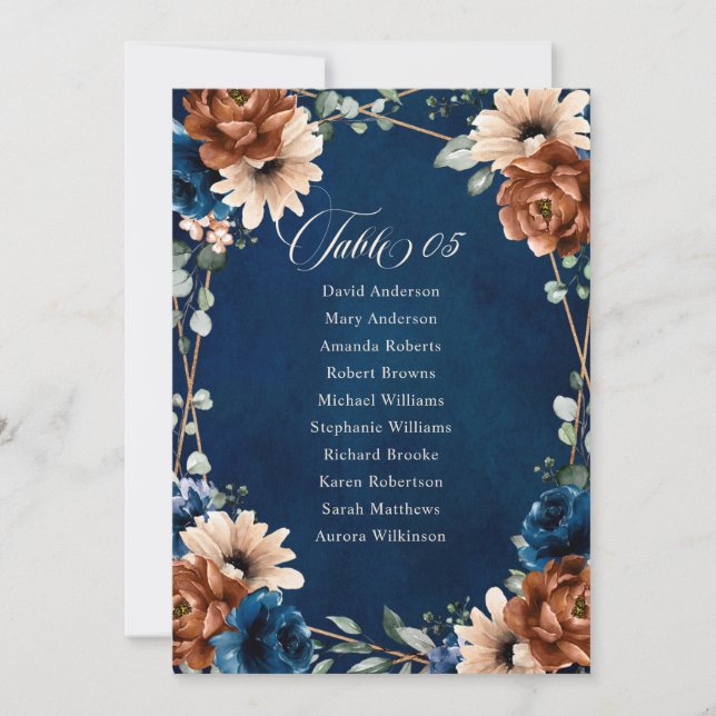Terracotta Navy Blue Wedding Table seating chart Invitation (Front)