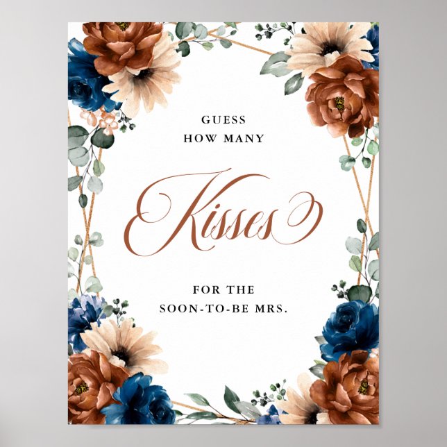 Terracotta Navy Bridal Shower How Many Kisses Sign (Front)