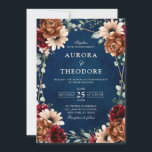 Terracotta Navy Burgundy Red  Geometric Wedding  Invitation<br><div class="desc">Elegant Navy blue,  Terracotta ,  Orange earthy floral theme wedding Invitation featuring elegant bouquet of Navy blue,  Terracotta colour roses peonies  and green eucalyptus leaves. Please contact me for any help in customisation or if you need any other product with this design.</div>