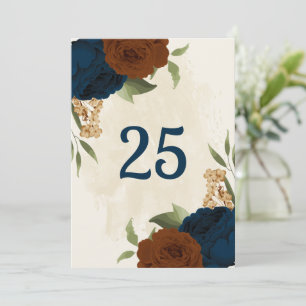 terracotta navy floral table number card