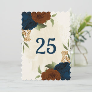 terracotta navy floral table number card