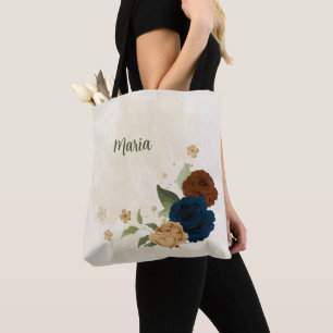 terracotta navy floral tote bag