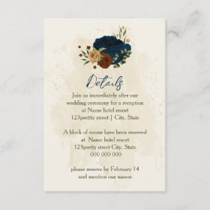 terracotta navy floral wedding details enclosure card