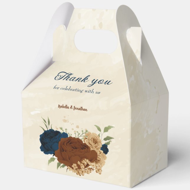 terracotta navy floral wedding favour box (Front)