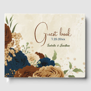 terracotta navy floral wedding guest book