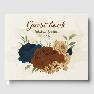 terracotta navy floral wedding guest book