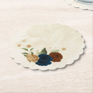terracotta navy floral wedding paper coaster