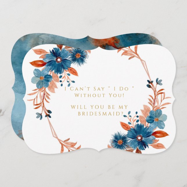 Terracotta Navy Floral Will You Be My Bridesmaid Invitation (Front/Back)